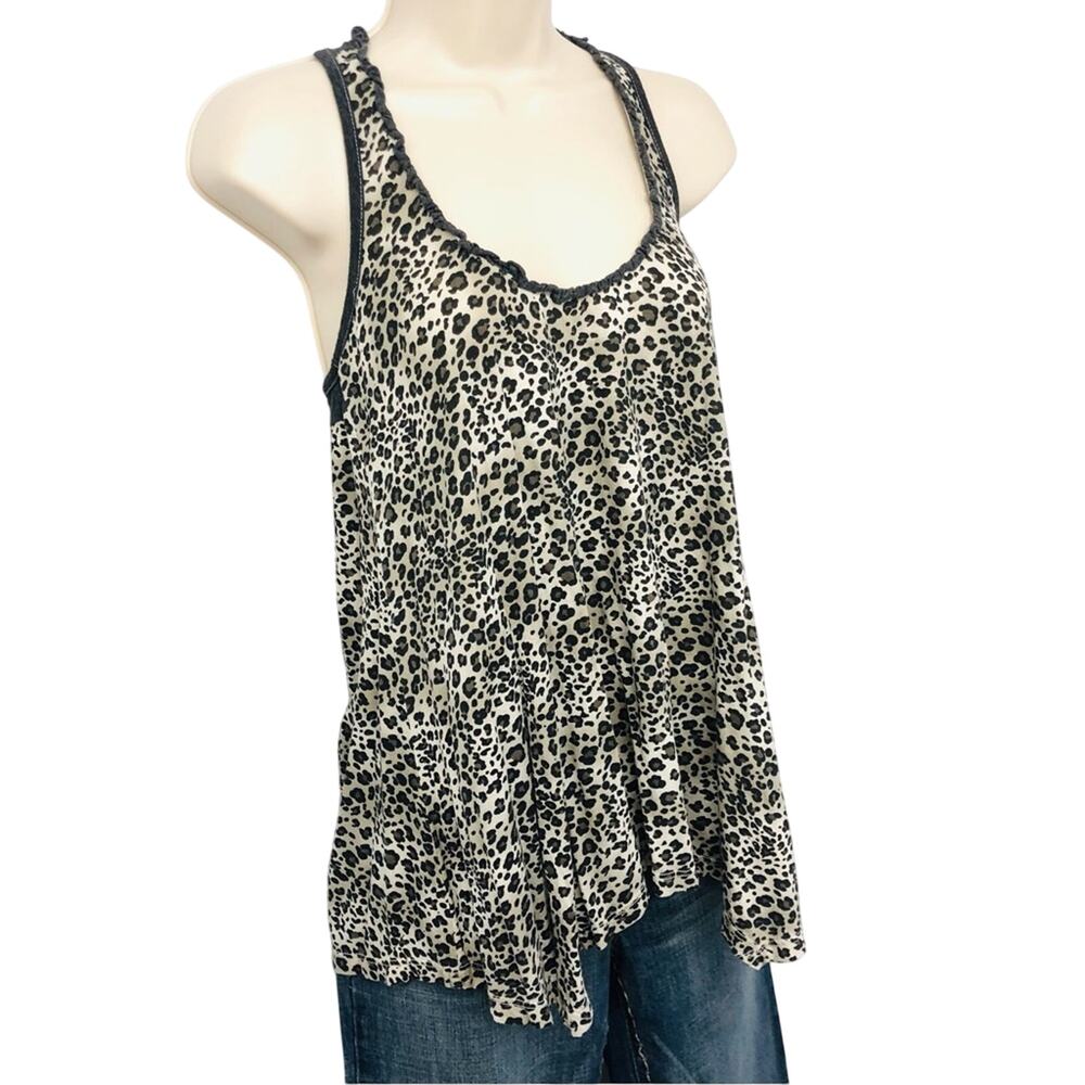 Splendid Black Gray Leopard Print Racer Back Top Lettuce Edge Scoop Neck - Picture 8 of 16